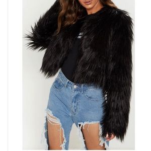Pretty Little Thing Black Faux Fur Shaggy Jacket